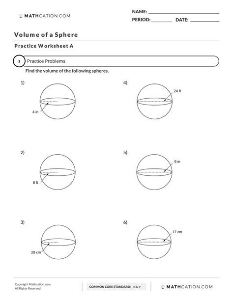 Composite Solids: Lesson (Basic Geometry Concepts) Example 9. . Volume of spheres worksheet
